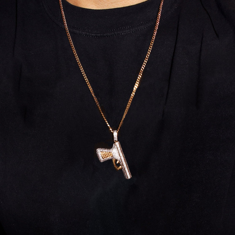 Mens Gold Plated Rope Chain & Gun Pendant | Appx. 16.2 Grams