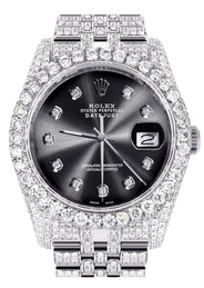 Iced Out Rolex Datejust 36 MM | Stainless Steel | 16.5 Carats of Diamonds | Jet Black Diamond Dial | Jubilee Band | Model 116200