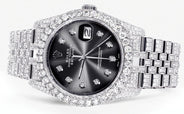 Iced Out Rolex Datejust 36 MM | Stainless Steel | 16.5 Carats of Diamonds | Jet Black Diamond Dial | Jubilee Band | Model 116200