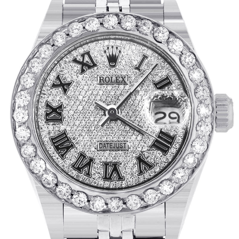 Womens Diamond Rolex Watch | 1 Carat Bezel | 26Mm | Diamond Roman Numeral Dial | Jubilee Band