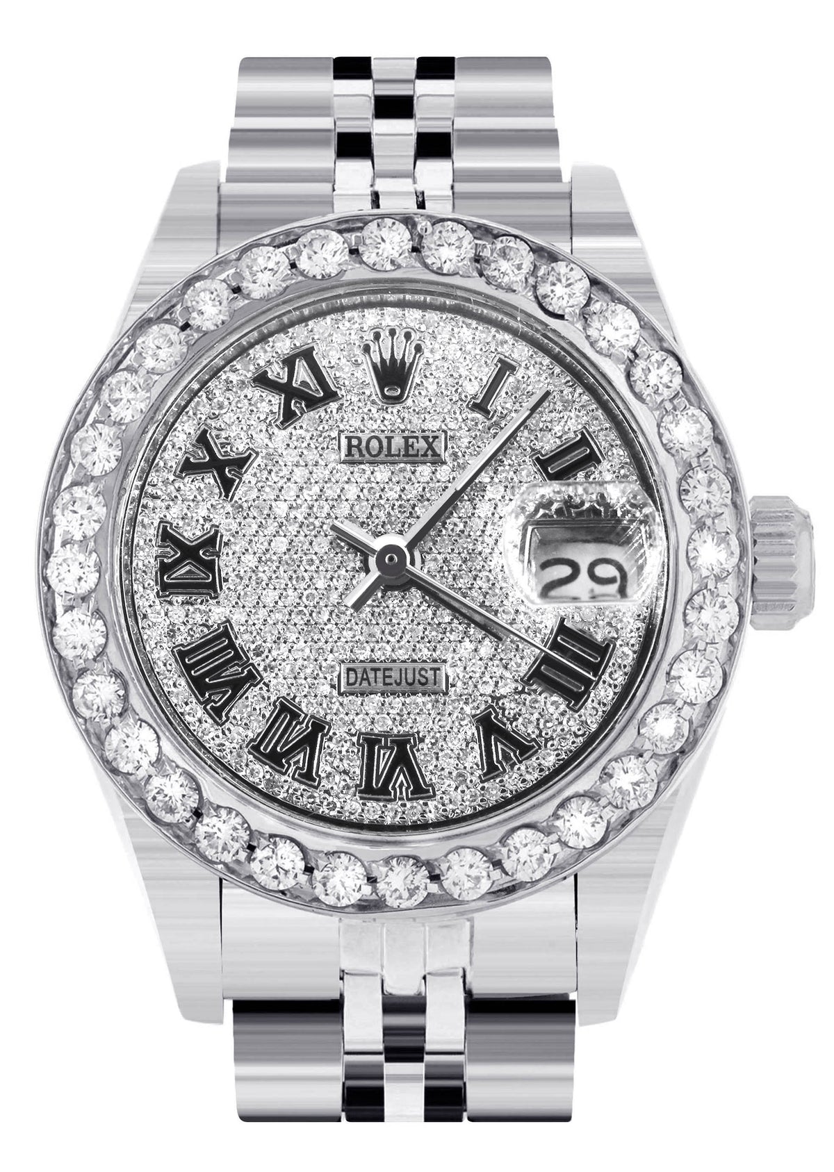 Womens Diamond Rolex Watch | 1 Carat Bezel | 26Mm | Diamond Roman Numeral Dial | Jubilee Band