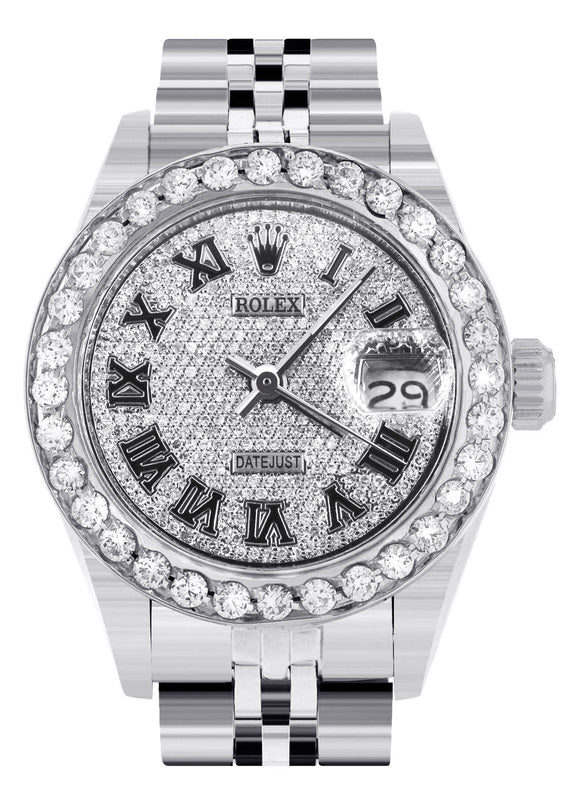 Womens Diamond Rolex Watch | 1 Carat Bezel | 26Mm | Diamond Roman Numeral Dial | Jubilee Band