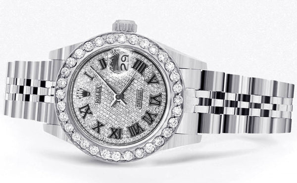 Diamond Rolex Datejust Watch for Women | 1 Carat Bezel | 26MM | Diamond Roman Numeral Dial | Jubilee Band