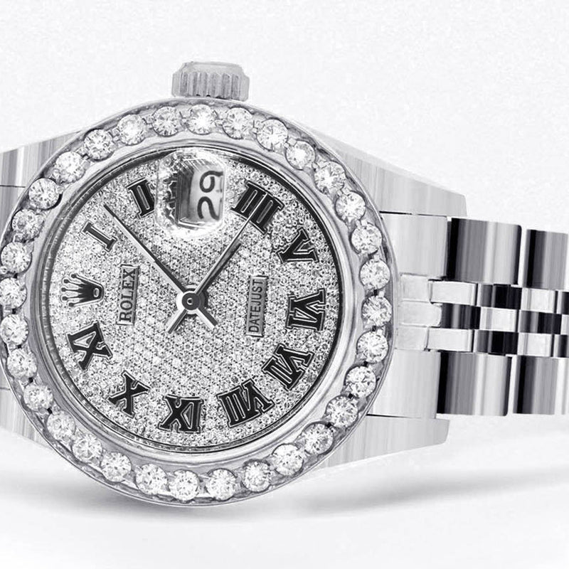Womens Diamond Rolex Watch | 1 Carat Bezel | 26Mm | Diamond Roman Numeral Dial | Jubilee Band