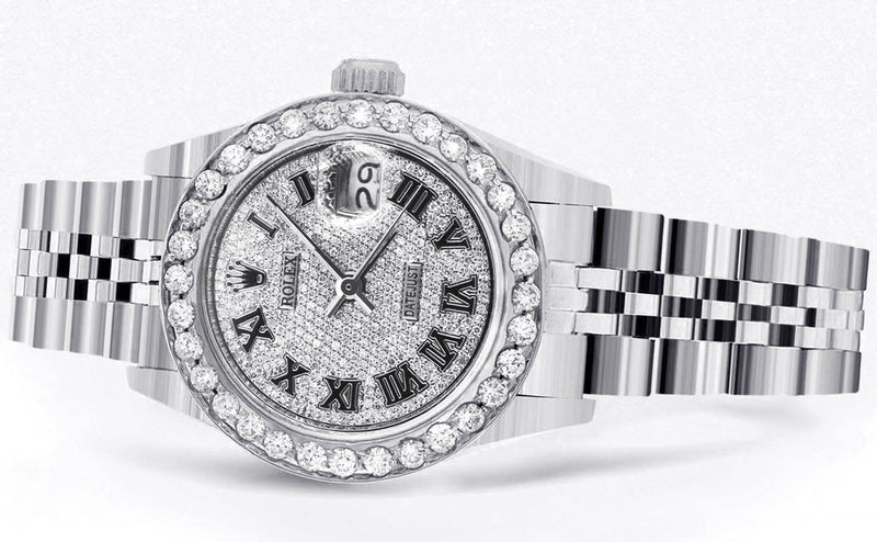 Womens Diamond Rolex Watch | 1 Carat Bezel | 26Mm | Diamond Roman Numeral Dial | Jubilee Band