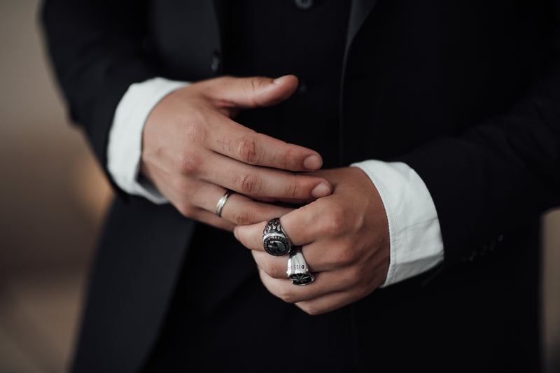 Men's Jewelry showcase featuring a lifestyle image