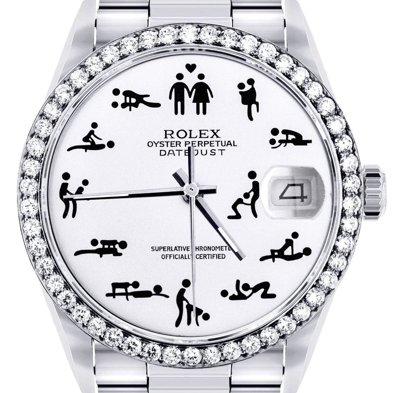 Diamond Mens Rolex Datejust Watch 16200 | 36Mm | Custom Erotic Dial | Oyster Band