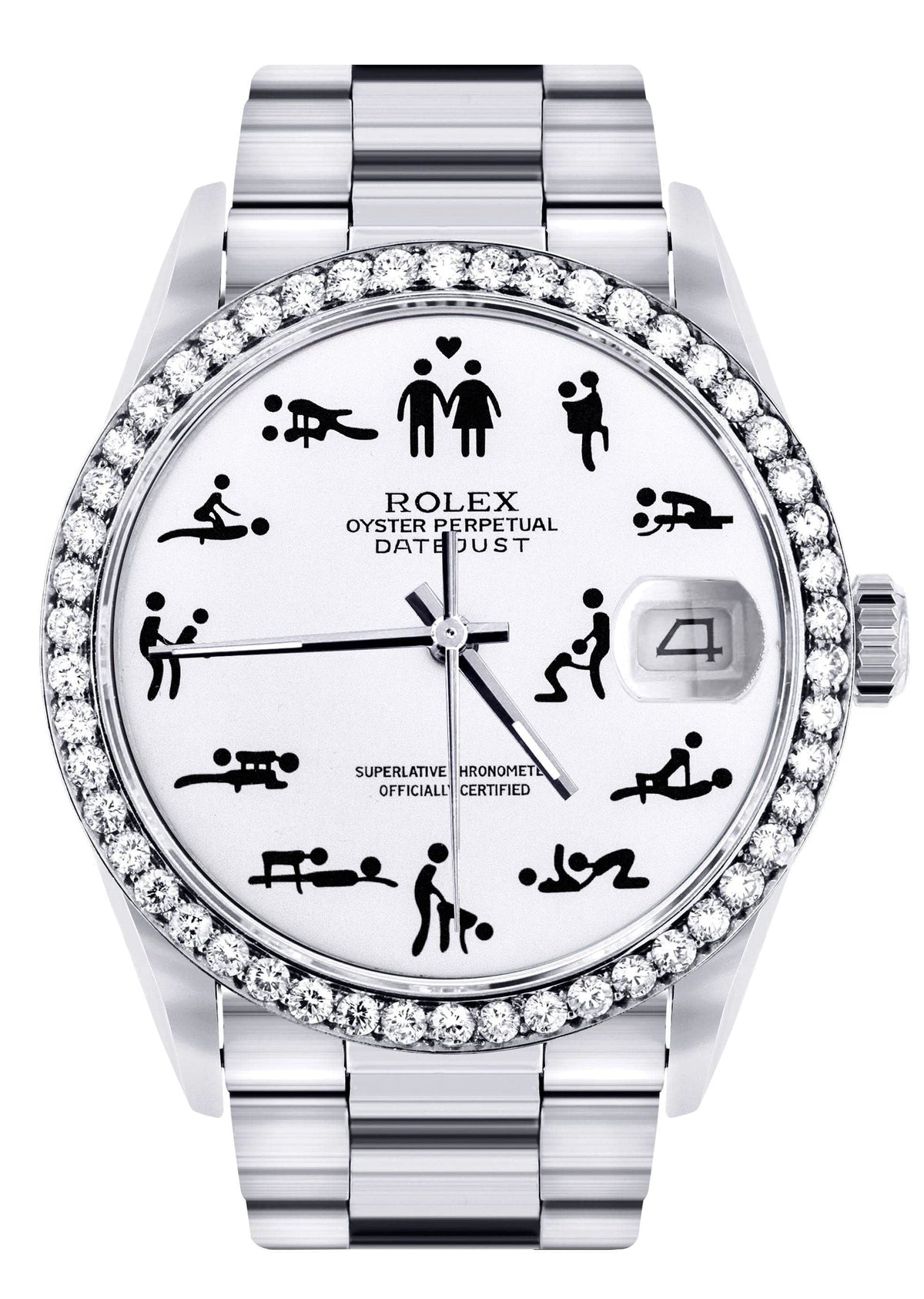 Diamond Mens Rolex Datejust Watch 16200 | 36Mm | Custom Erotic Dial | Oyster Band