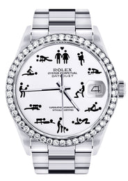 Diamond Mens Rolex Datejust Watch 16200 | 36Mm | Custom Erotic Dial | Oyster Band