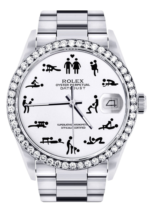 Diamond Mens Rolex Datejust Watch 16200 | 36Mm | Custom Erotic Dial | Oyster Band