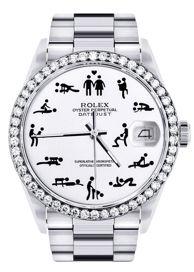 Diamond Mens Rolex Datejust Watch 16200 | 36Mm | Custom Erotic Dial | Oyster Band