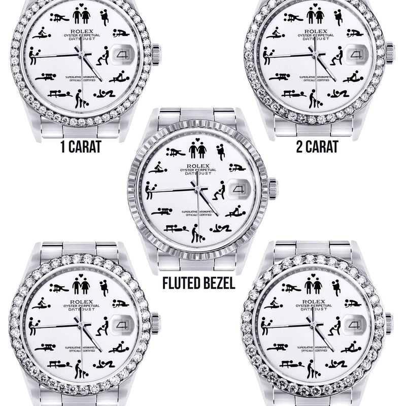 Diamond Mens Rolex Datejust Watch 16200 | 36Mm | Custom Erotic Dial | Oyster Band