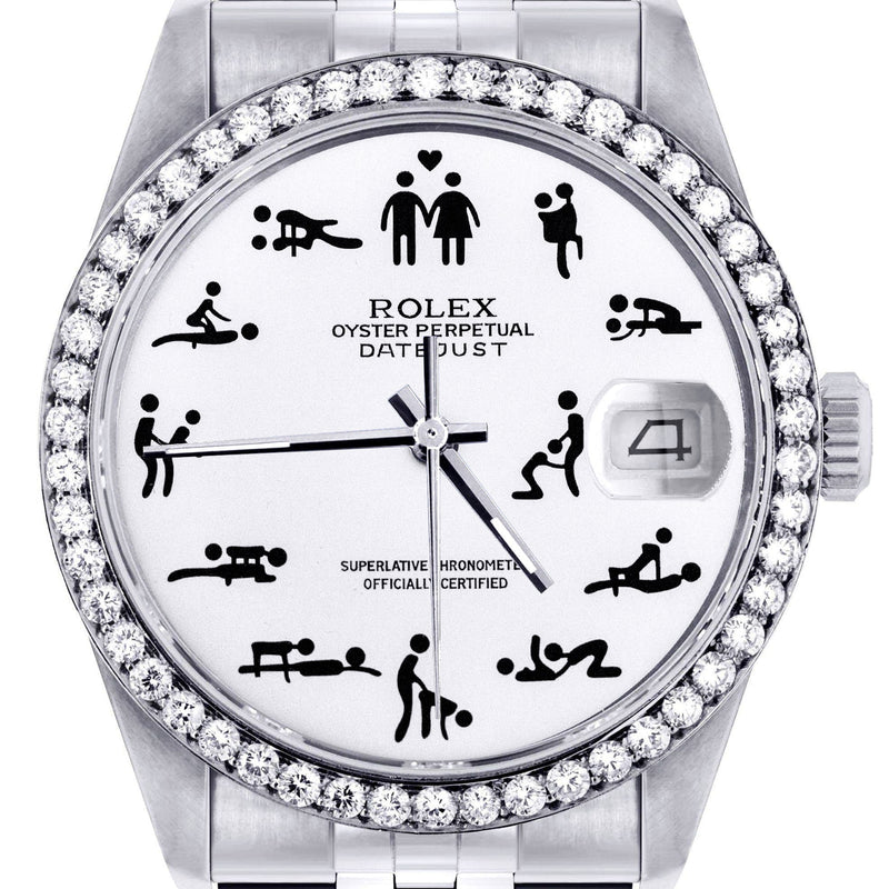 Diamond Mens Rolex Datejust Watch 16200 | 36Mm | Custom Erotic Dial | Jubilee Band