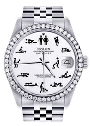 Diamond Mens Rolex Datejust Watch 16200 | 36Mm | Custom Erotic Dial | Jubilee Band
