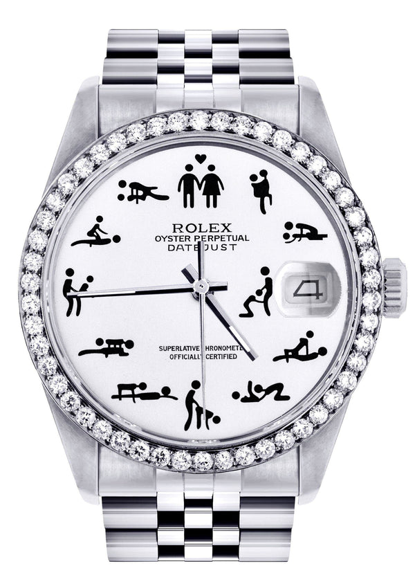 Diamond Mens Rolex Datejust Watch 16200 | 36Mm | Custom Erotic Dial | Jubilee Band