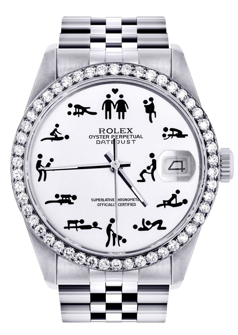 Diamond Mens Rolex Datejust Watch 16200 | 36Mm | Custom Erotic Dial | Jubilee Band