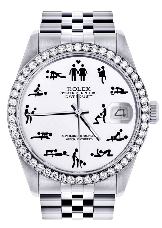 Diamond Mens Rolex Datejust Watch 16200 | 36Mm | Custom Erotic Dial | Jubilee Band