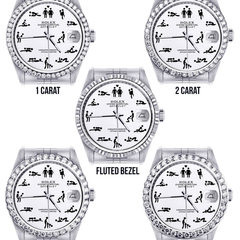 Diamond Mens Rolex Datejust Watch 16200 | 36Mm | Custom Erotic Dial | Jubilee Band