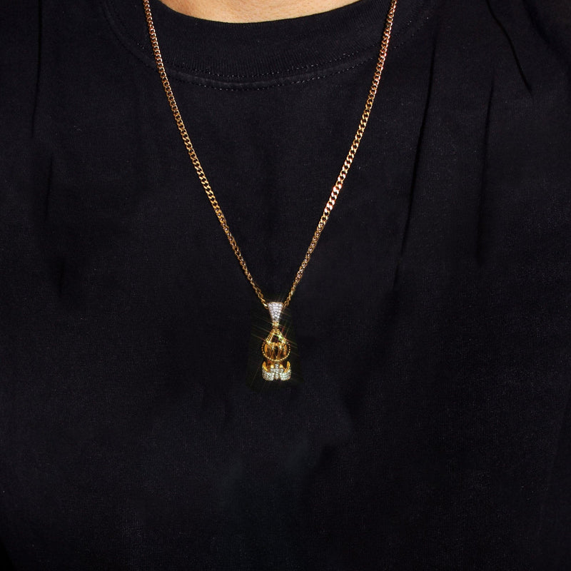 Mens Gold Plated Franco Chain & Praying Hands Pendant | Appx. 12 Grams