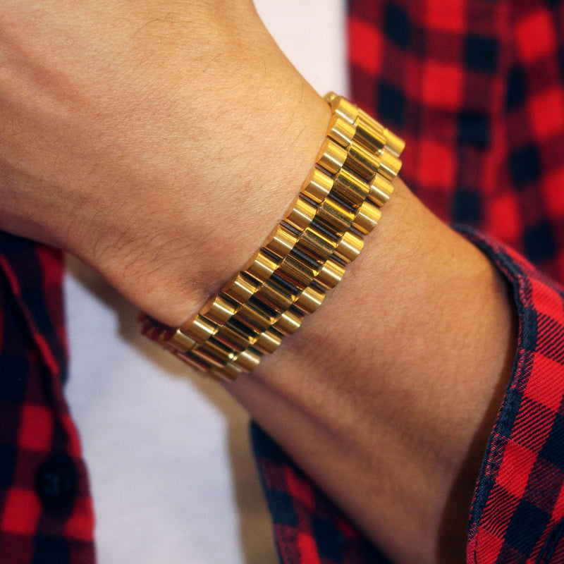 Gold Plated Mens Presidential Band Bracelet