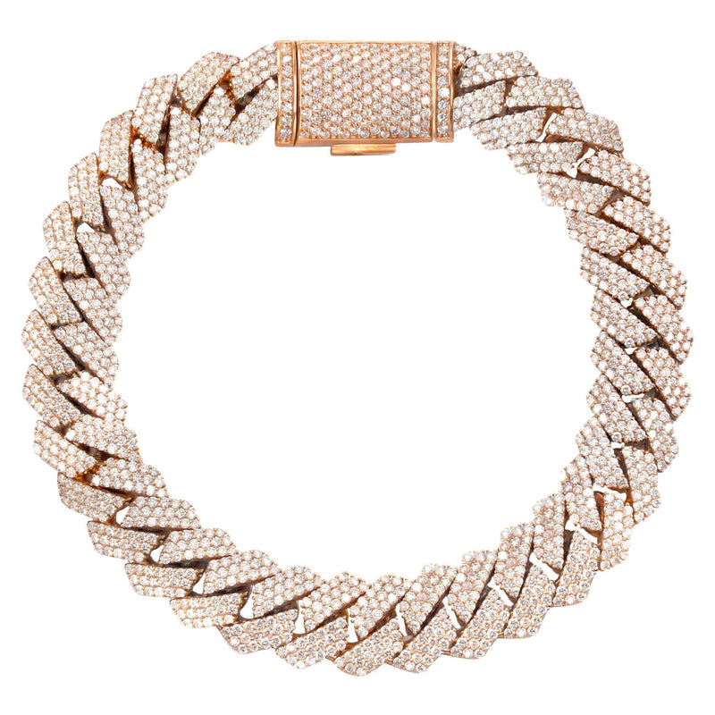 Iced Out Lab Grown VVS Diamond Prong Cuban Link Rose Gold Bracelet 10K/14K