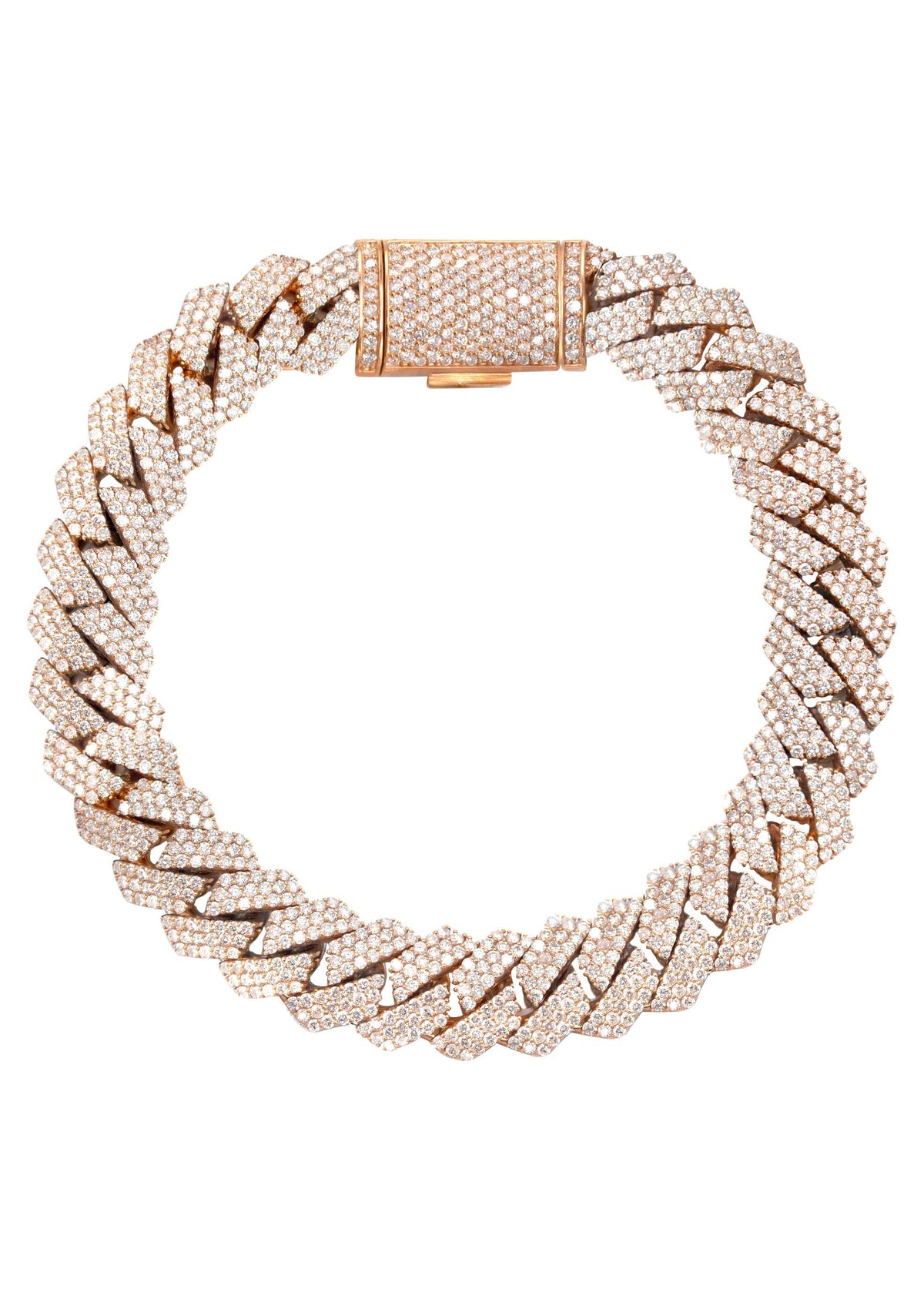 Iced Out Lab Grown VVS Diamond Prong Cuban Link Rose Gold Bracelet 10K/14K