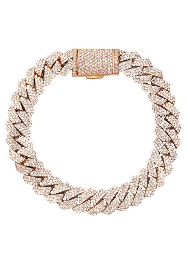 Iced Out Lab Grown VVS Diamond Prong Cuban Link Rose Gold Bracelet 10K/14K