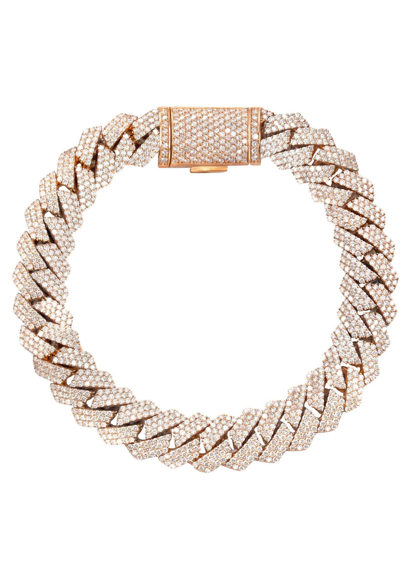 Iced Out Lab Grown VVS Diamond Prong Cuban Link Rose Gold Bracelet 10K/14K