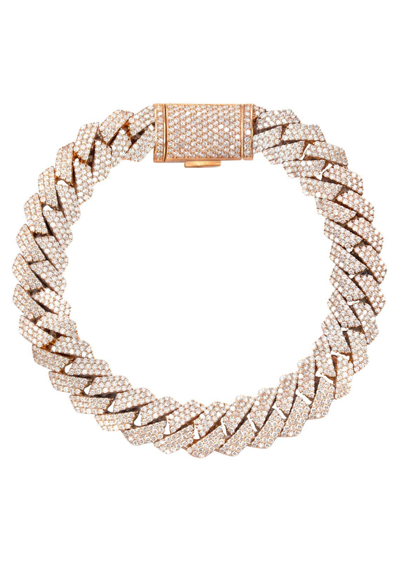 Iced Out Lab Grown VVS Diamond Prong Cuban Link Rose Gold Bracelet 10K/14K