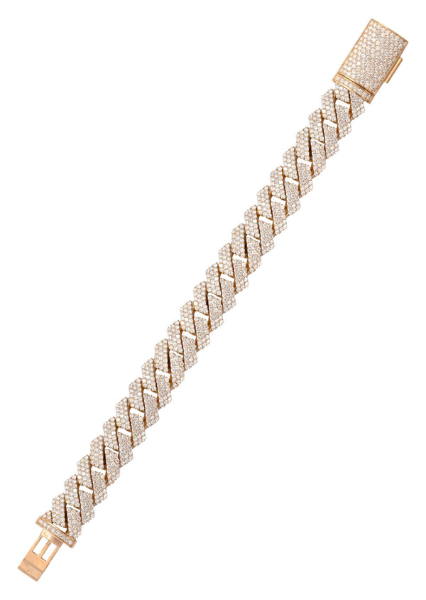 Iced Out Lab Grown VVS Diamond Prong Cuban Link Rose Gold Bracelet 10K/14K