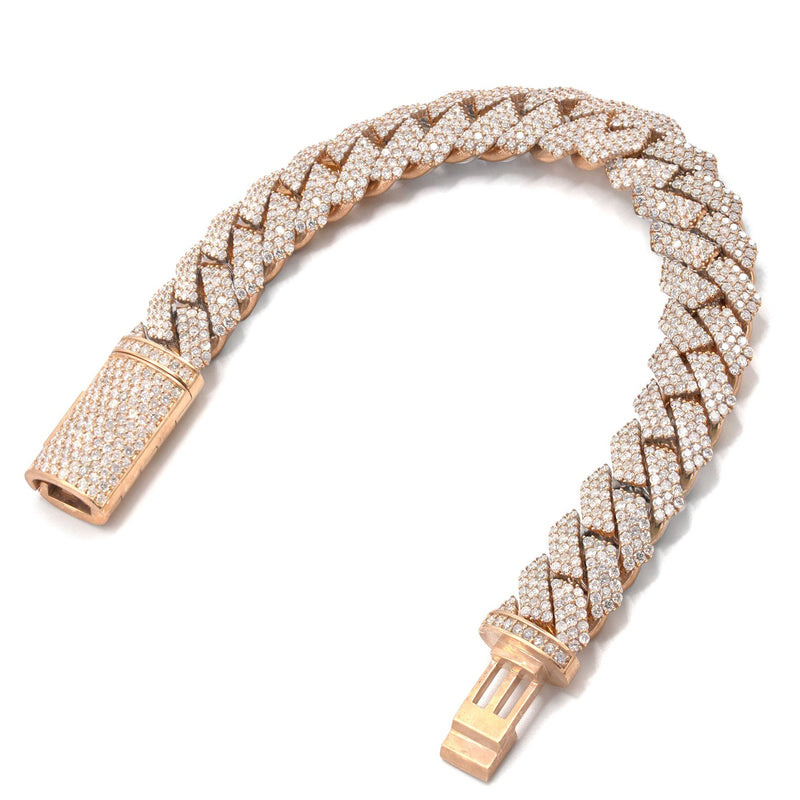 Iced Out Lab Grown VVS Diamond Prong Cuban Link Rose Gold Bracelet 10K/14K