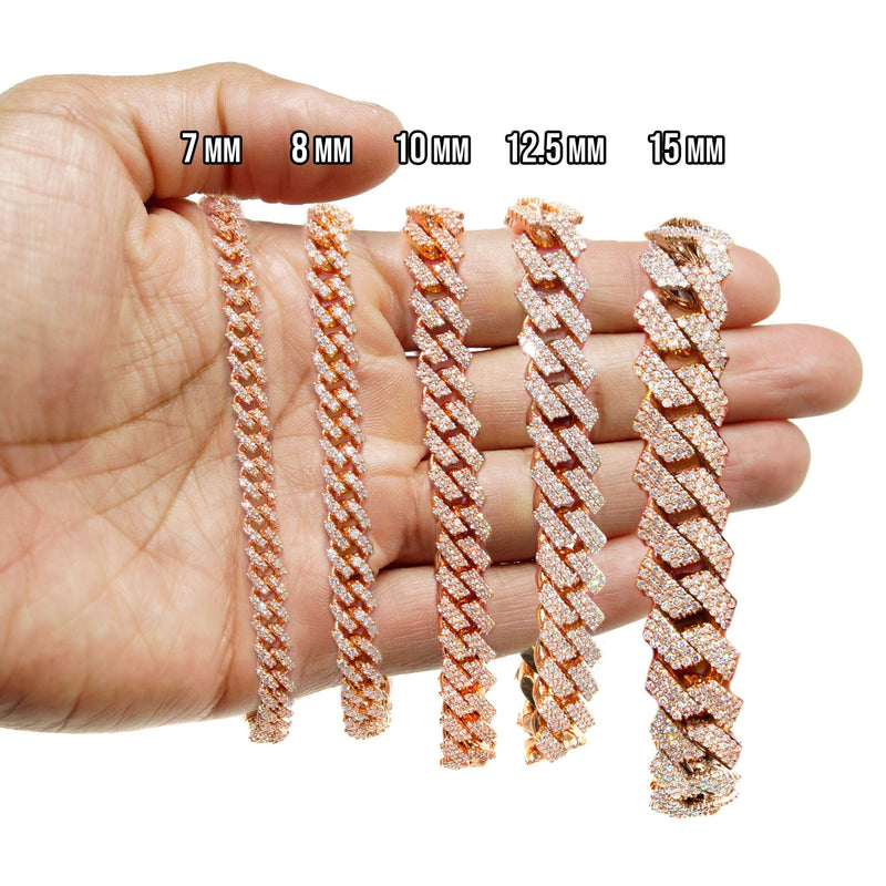 Iced Out Lab Grown VVS Diamond Prong Cuban Link Rose Gold Bracelet 10K/14K