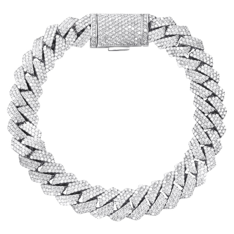Iced Out Lab Grown VVS Diamond Prong Cuban Link White Gold Bracelet 10K/14K