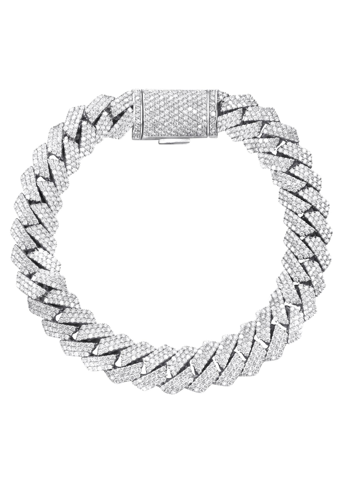 Iced Out Lab Grown VVS Diamond Prong Cuban Link White Gold Bracelet 10K/14K