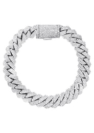 Iced Out Lab Grown VVS Diamond Prong Cuban Link White Gold Bracelet 10K/14K
