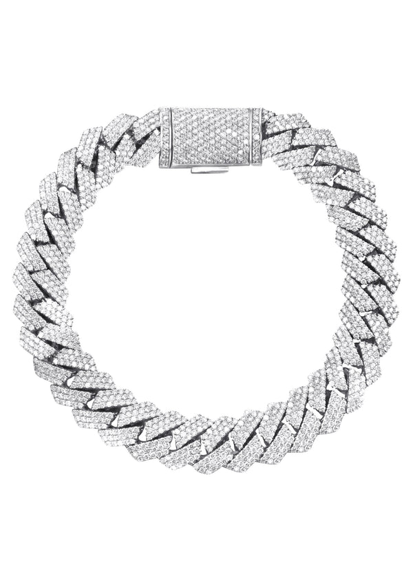 Iced Out Lab Grown VVS Diamond Prong Cuban Link White Gold Bracelet 10K/14K