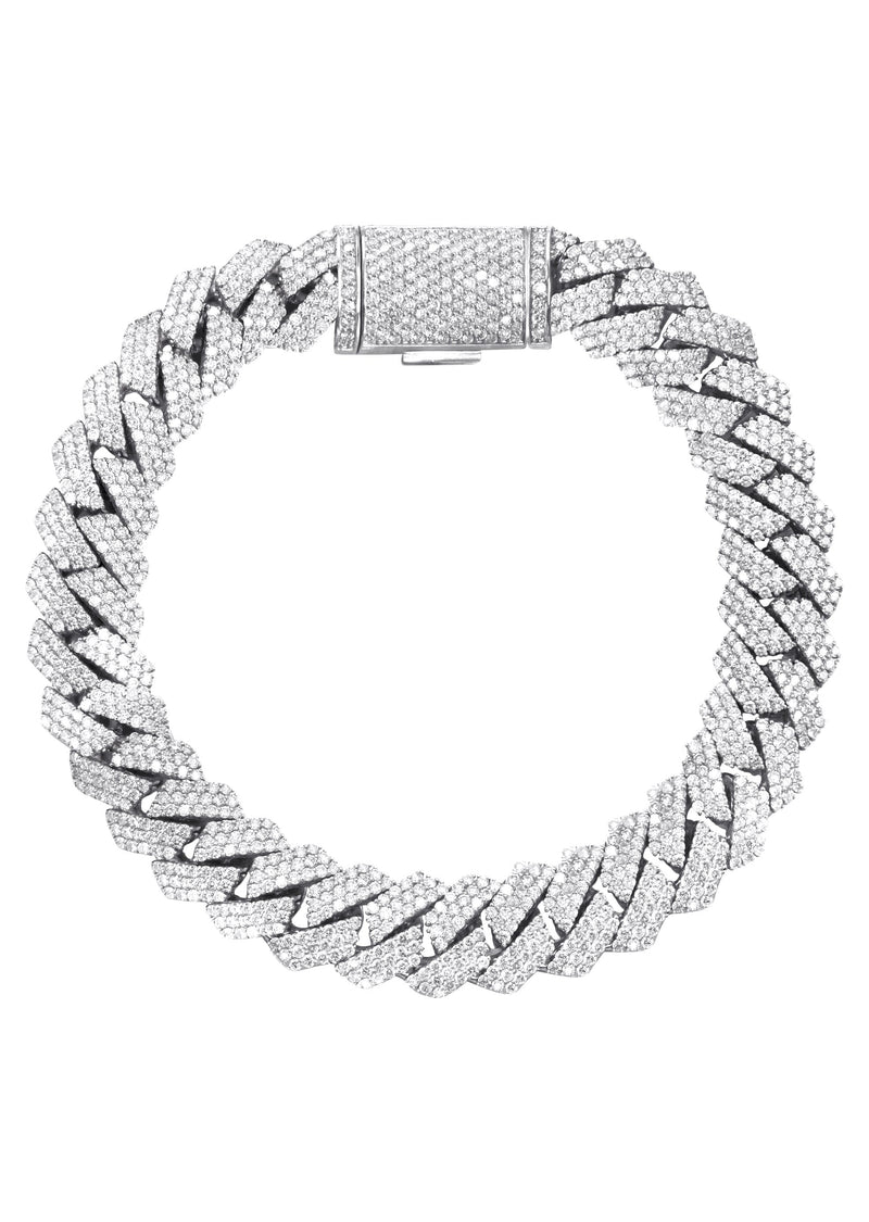 Iced Out Lab Grown VVS Diamond Prong Cuban Link White Gold Bracelet 10K/14K