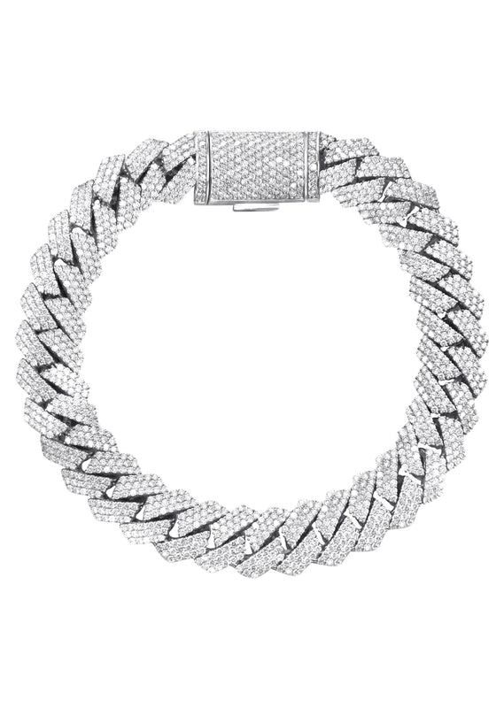Iced Out Lab Grown VVS Diamond Prong Cuban Link White Gold Bracelet 10K/14K