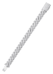 Iced Out Lab Grown VVS Diamond Prong Cuban Link White Gold Bracelet 10K/14K