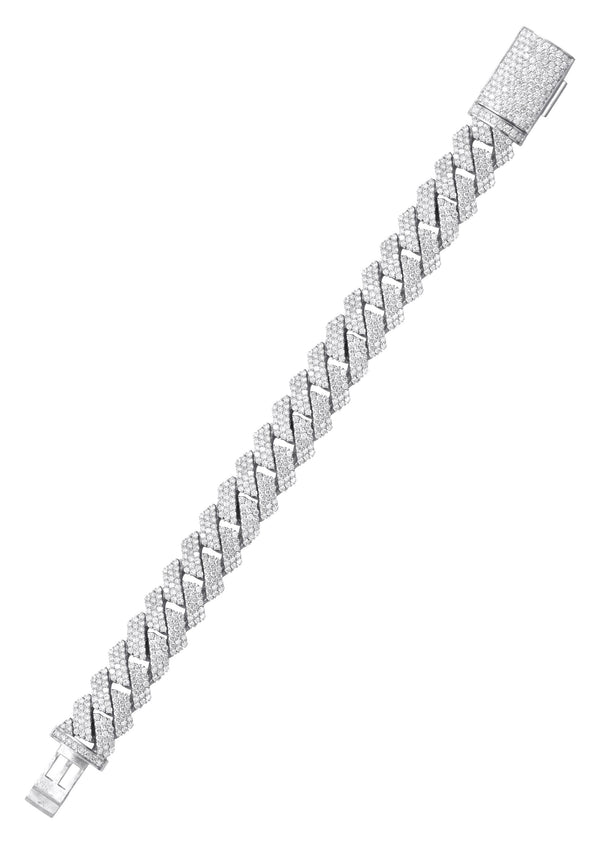 Iced Out Lab Grown VVS Diamond Prong Cuban Link White Gold Bracelet 10K/14K