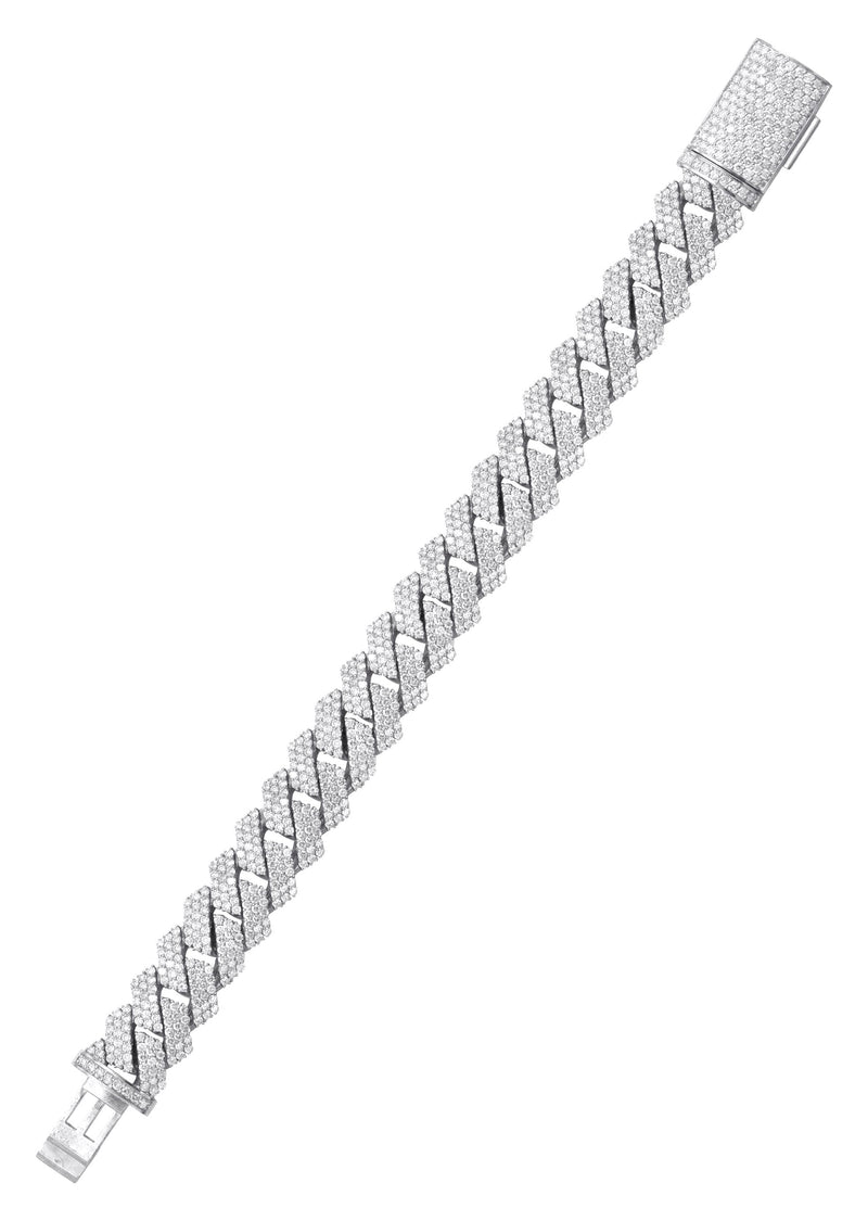 Iced Out Lab Grown VVS Diamond Prong Cuban Link White Gold Bracelet 10K/14K