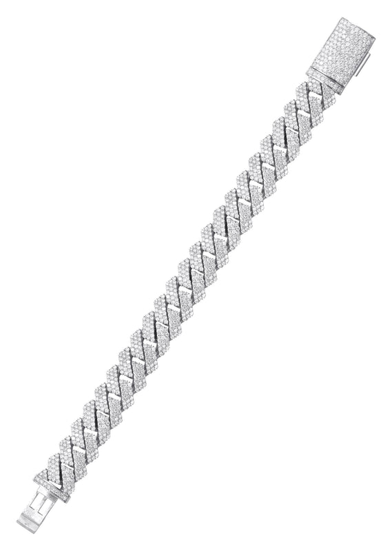 Iced Out Lab Grown VVS Diamond Prong Cuban Link White Gold Bracelet 10K/14K