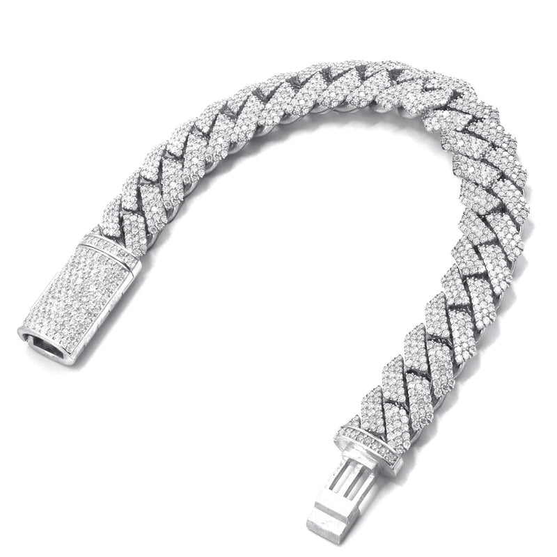 Iced Out Lab Grown VVS Diamond Prong Cuban Link White Gold Bracelet 10K/14K