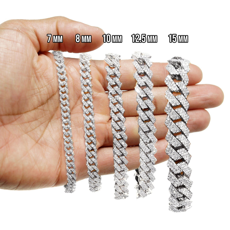 Iced Out Lab Grown VVS Diamond Prong Cuban Link White Gold Bracelet 10K/14K