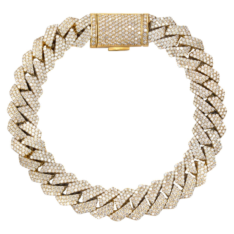 Iced Out Lab Grown VVS Diamond Prong Cuban Link Yellow Gold Bracelet 10K/14K