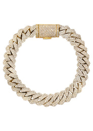 Iced Out Lab Grown VVS Diamond Prong Cuban Link Yellow Gold Bracelet 10K/14K