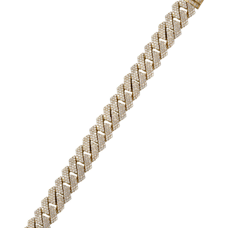 Iced Out Diamond Prong Cuban Link Yellow Gold Bracelet 10K/14K