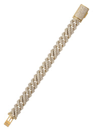 Iced Out Diamond Prong Cuban Link Yellow Gold Bracelet 10K/14K