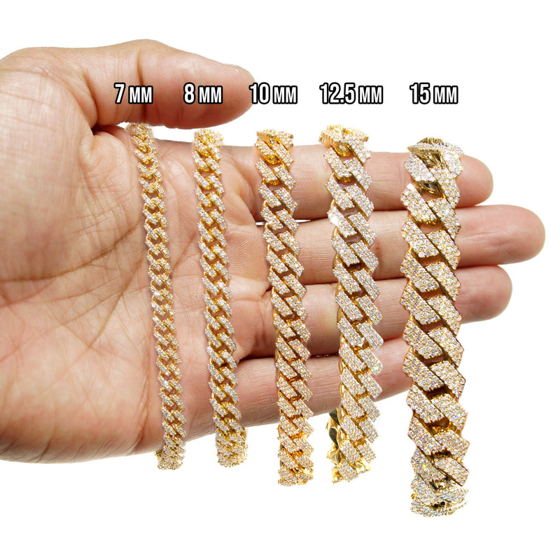 Iced Out Diamond Prong Cuban Link Yellow Gold Bracelet 10K/14K