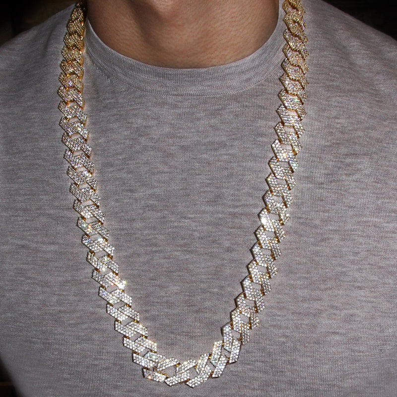 Iced Out Gold Plated Mens Prong Set Cuban Link Chain